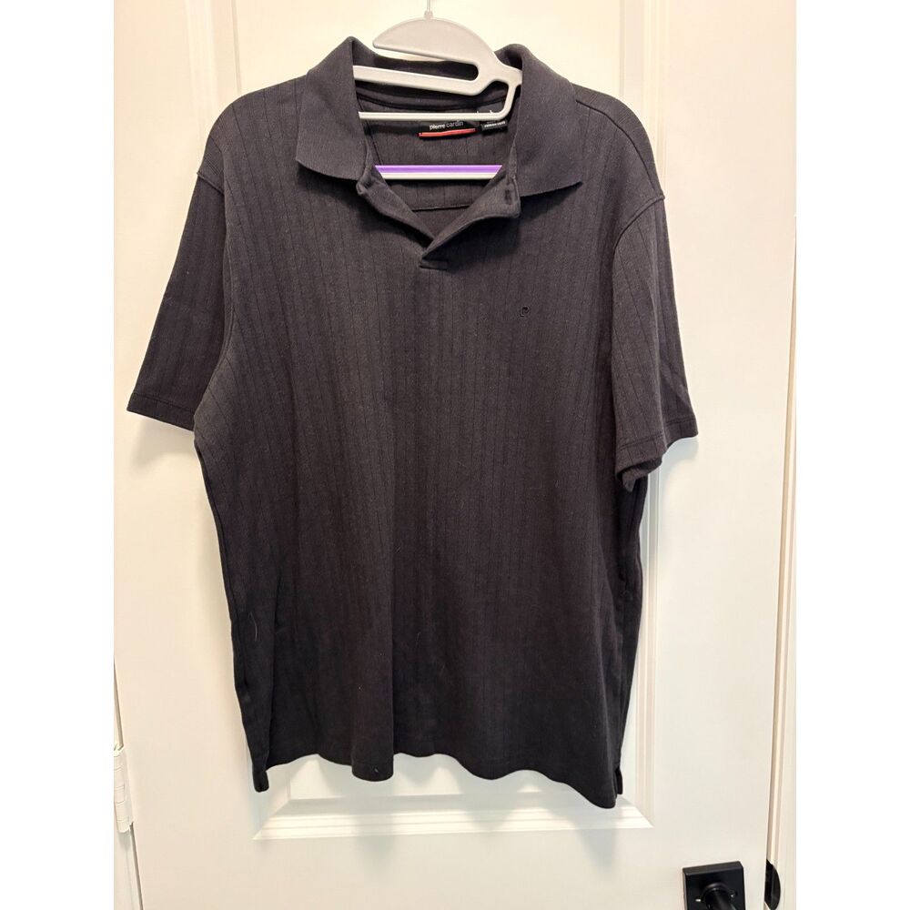 Pierre Cardin Textured Polo Shirt Men’s Large Black Short Sleeve Classic Fit - Picture 4 of 6